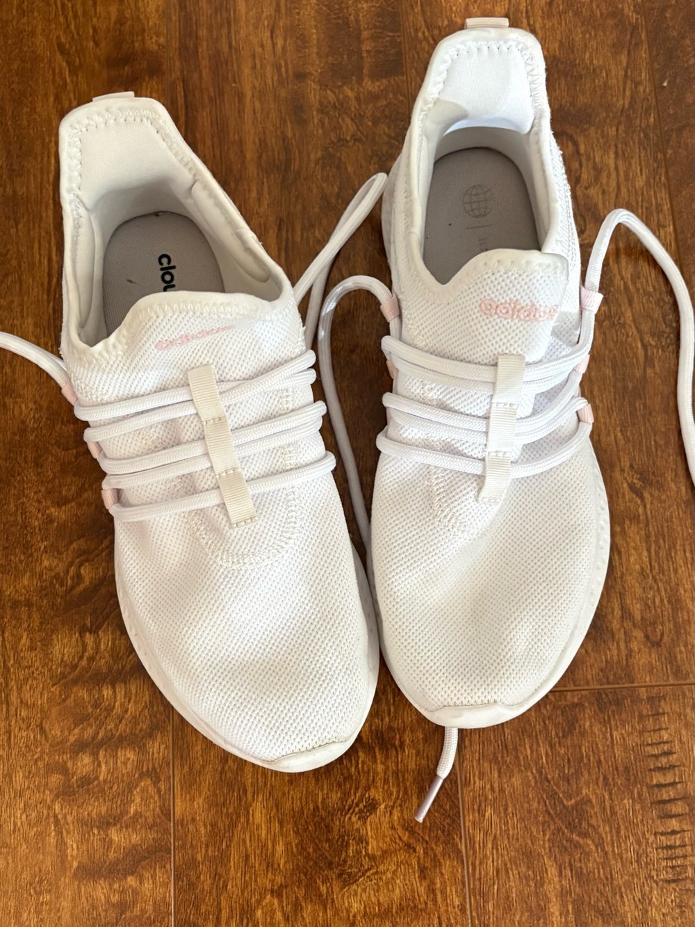 adidas Women's White Mesh Athletic Sneakers with Pale Pink Accents